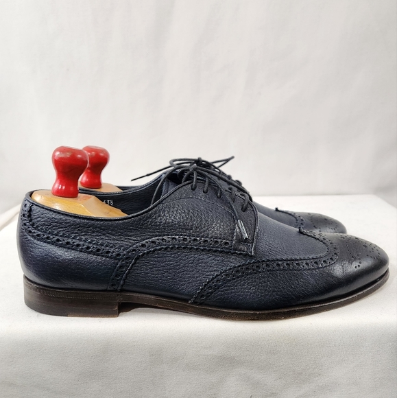 HENDERSON BARACCO Deer Leather Navy Blue Wingtip Derby Made Italy 43.5 IT / 10.5 - Picture 5 of 11